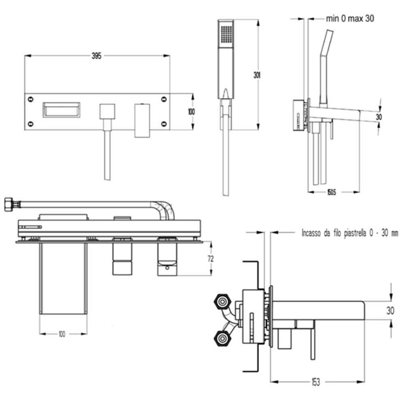 Water Sq Bath Swr Mixer With Kit Wall Mounted Specification Drawing