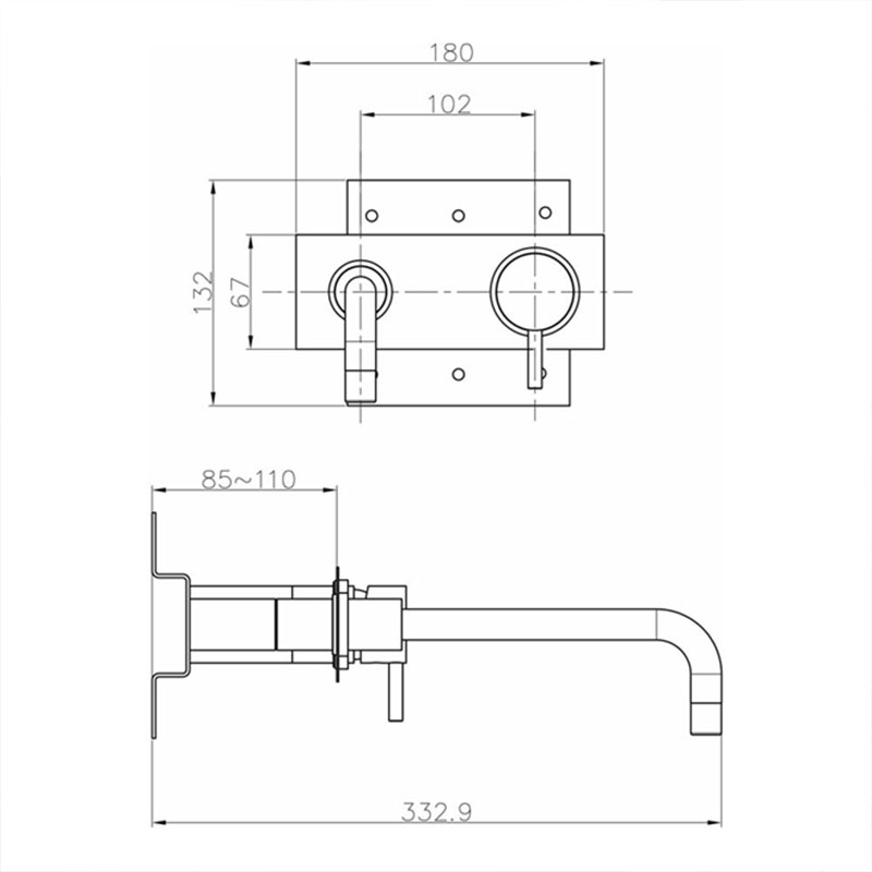 Kai Lever Kai Lever Basin Set With Plate Specification Drawing