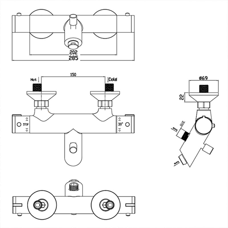 Thermo Sv Kia Thermostatic Bath Swr Mixer Specification Drawing