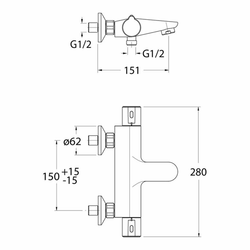 Thermo Sv Touch Thermostatic Bath Swr Mixer Specification Drawing