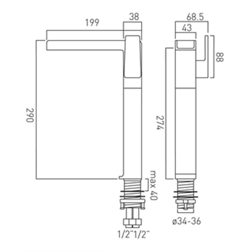 Progressive Extended Mono Basin Mixer Specification Drawing