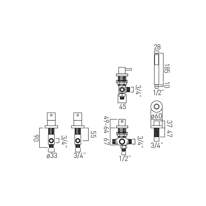 Zoo 4 Hole Bath Shower Mixer Deck Mounted Specification Drawing