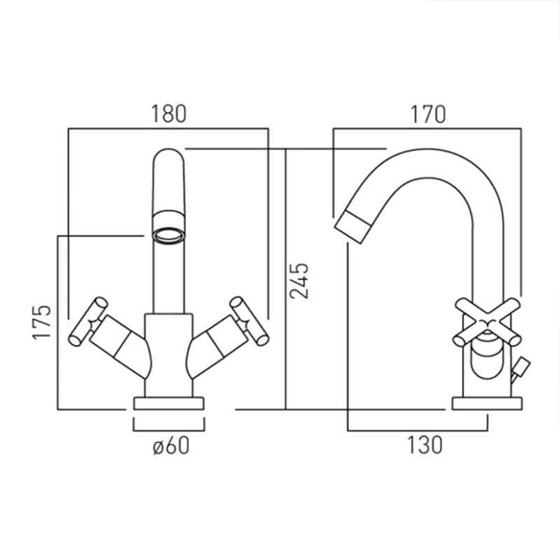 Line drawing of Elements Water Mono Basin Mixer