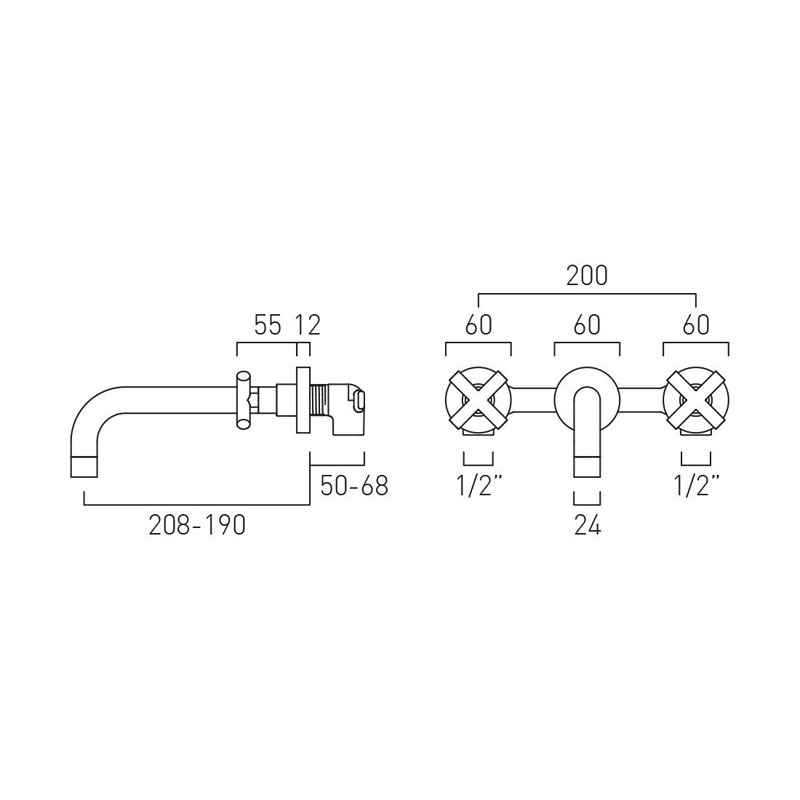 Elements Water 3 Hole Basin Mixer 200mm Spout Specification Drawing