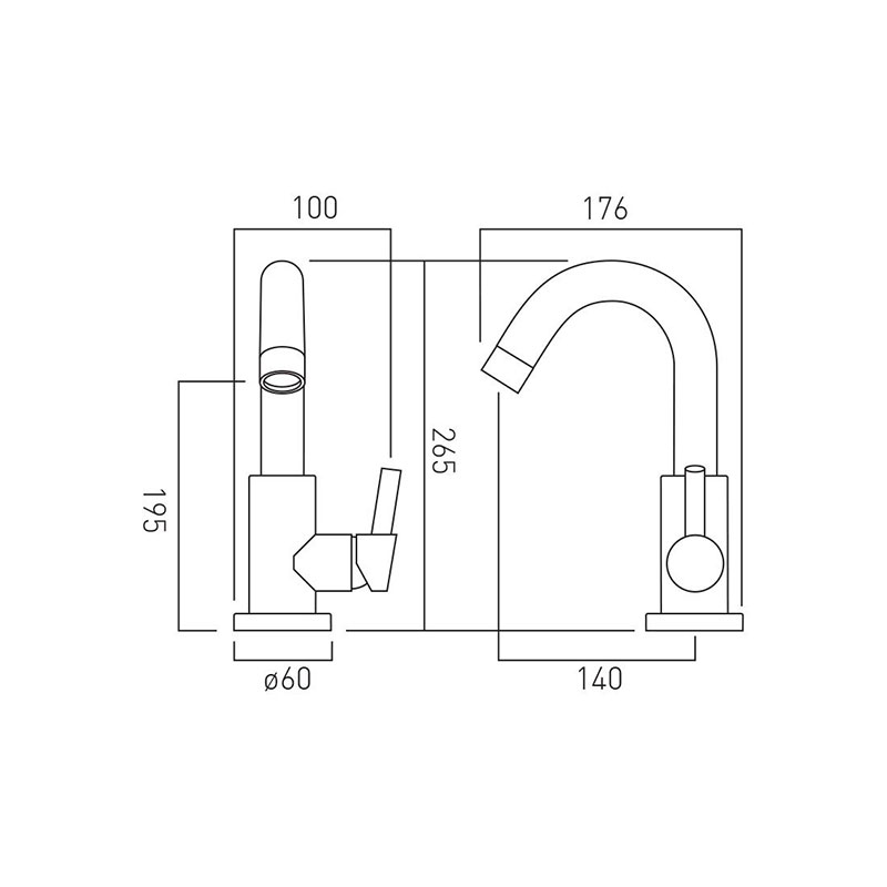 Line drawing of Elements Air Mono Sink MixerWith Swivel Spout