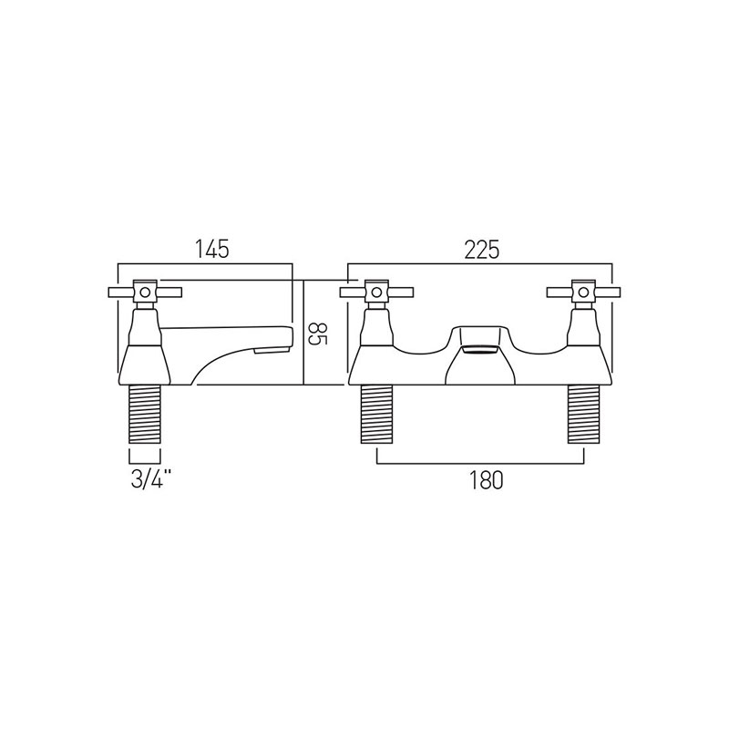 Line drawing of Vecta 2 Hole Bath Filler Deck Mounted