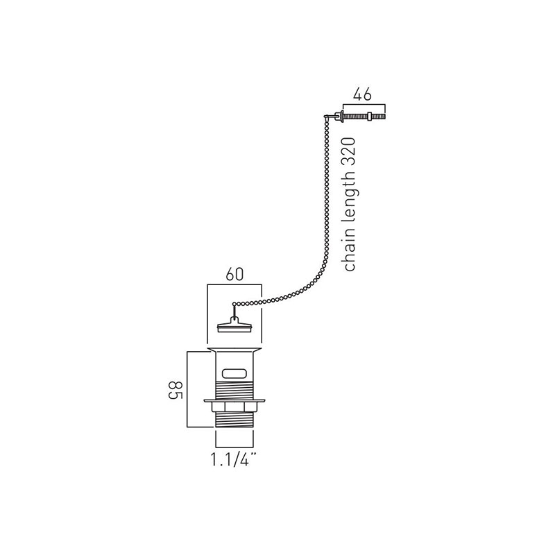 Basin Waste Metal Plug And Chain 1.1/4 Specification Drawing