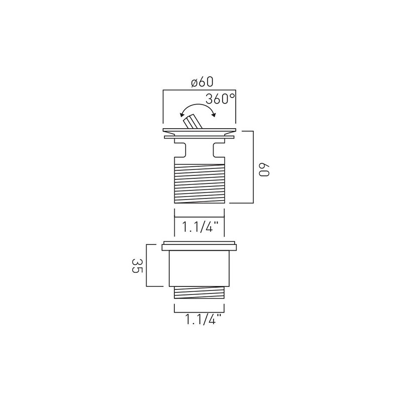 Slotted Captive Basin Waste 1.1/4 Specification Drawing