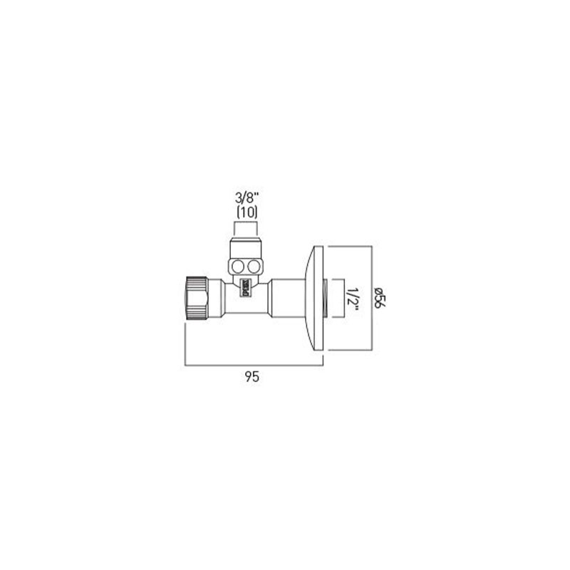 Chrome Plated Mini Angle Valve Wall Mounted 1/2 X 3/8 (10mm Compression) Specification Drawing