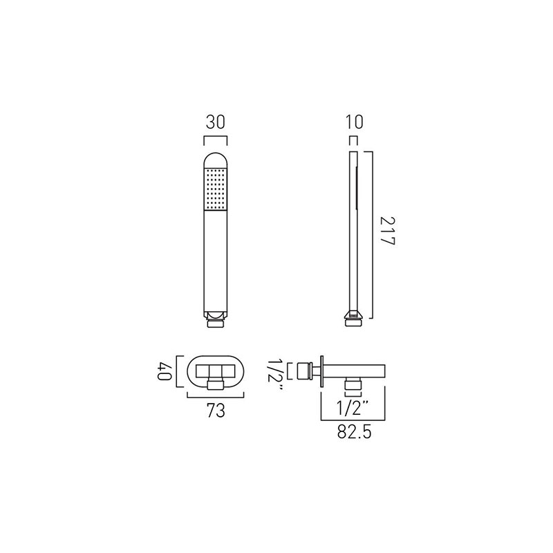 Life Single Function Wall Mounted Mini Shower Kit Specification Drawing