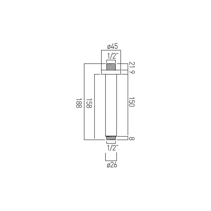 Mix Ceiling Mounted Shower Arm Specification Drawing