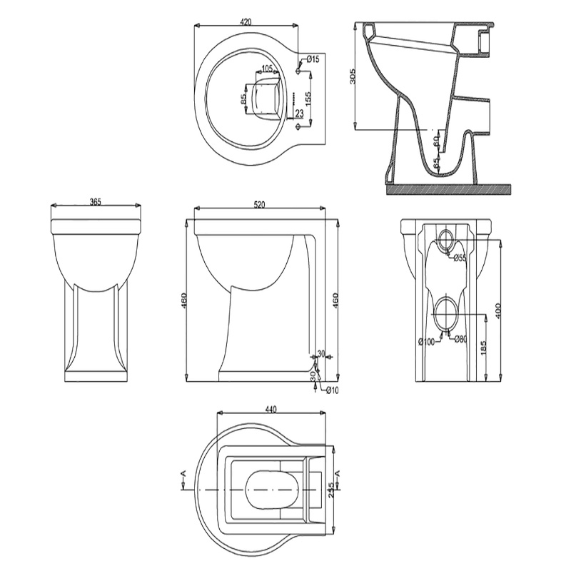 Line drawing of Arcade  Back-to-Wall Pan And Seat