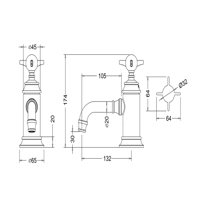 Arcade  Single Lever Basin Mixer Specification Diagram