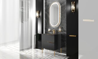 600mm Black Vanity Unit with Brushed Gold Handles