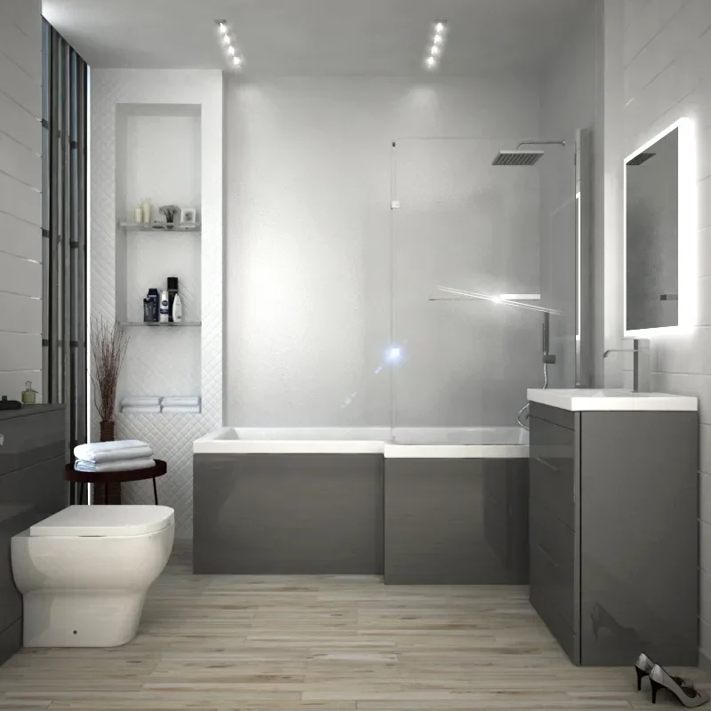 Extra Product Image For Complete Patello Grey L Shape Shower Bath Suite Incl Sink Cabinet Toilet And Taps. 3