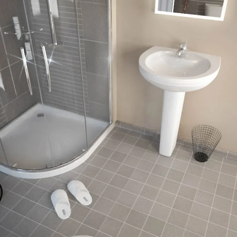 White basin with corner shower 