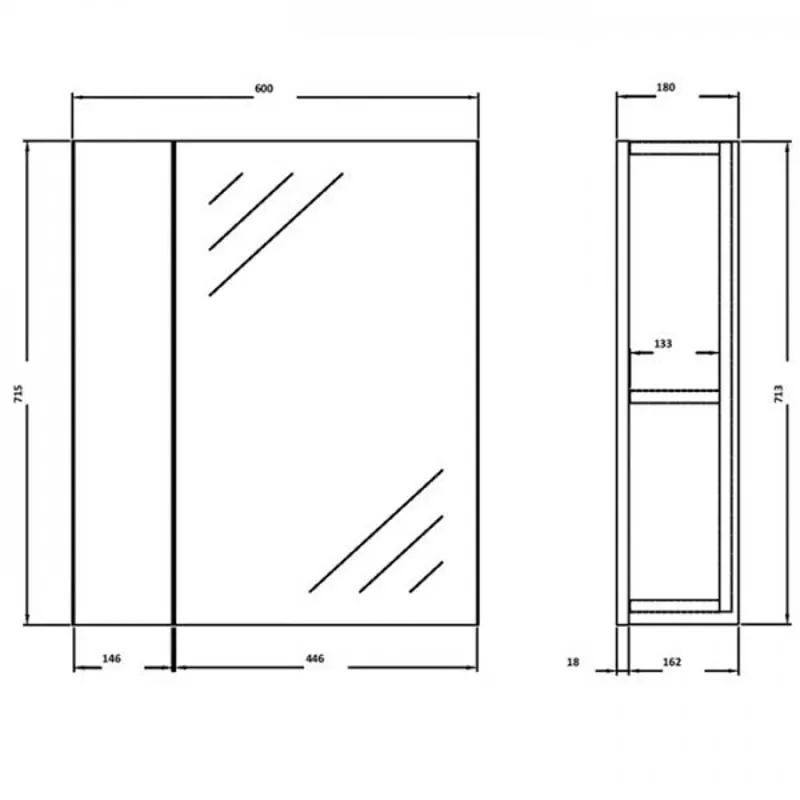 Extra Product Image For Combination 600 Bathroom Mirror Cabinet With Storage Colour Options 3