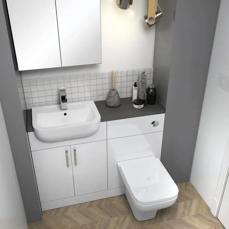 WHITE BATHROOM COMBINATION VANITY UNIT AND TOILET