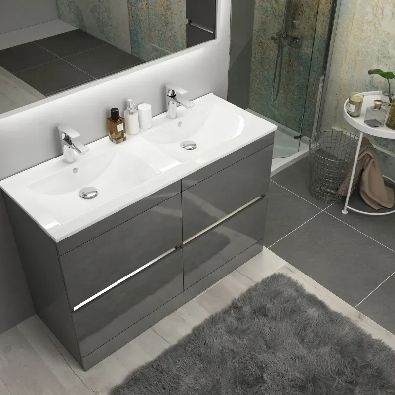 Extra Product Image For Pemberton 1200Mm Freestanding Modern Double-Basin Grey Vanity Unit - Handleless Design 1