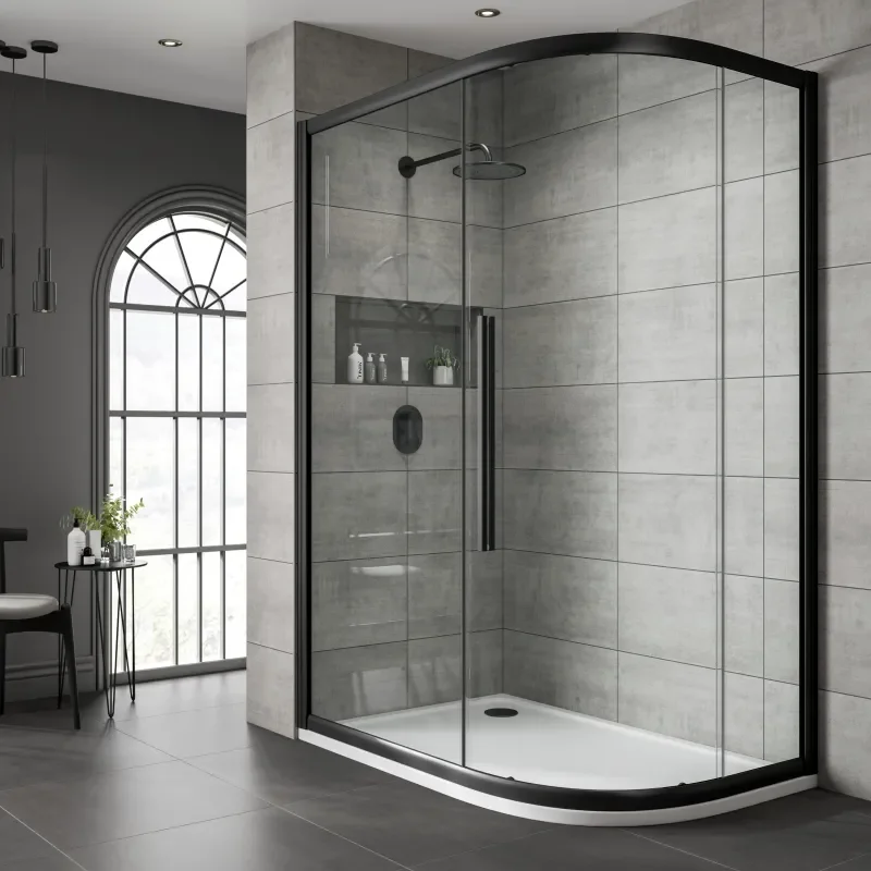 Product image for Jaquar Shower Enclosure One Door Offset Quadrant Black Frame Clear Glass 800 x 1200