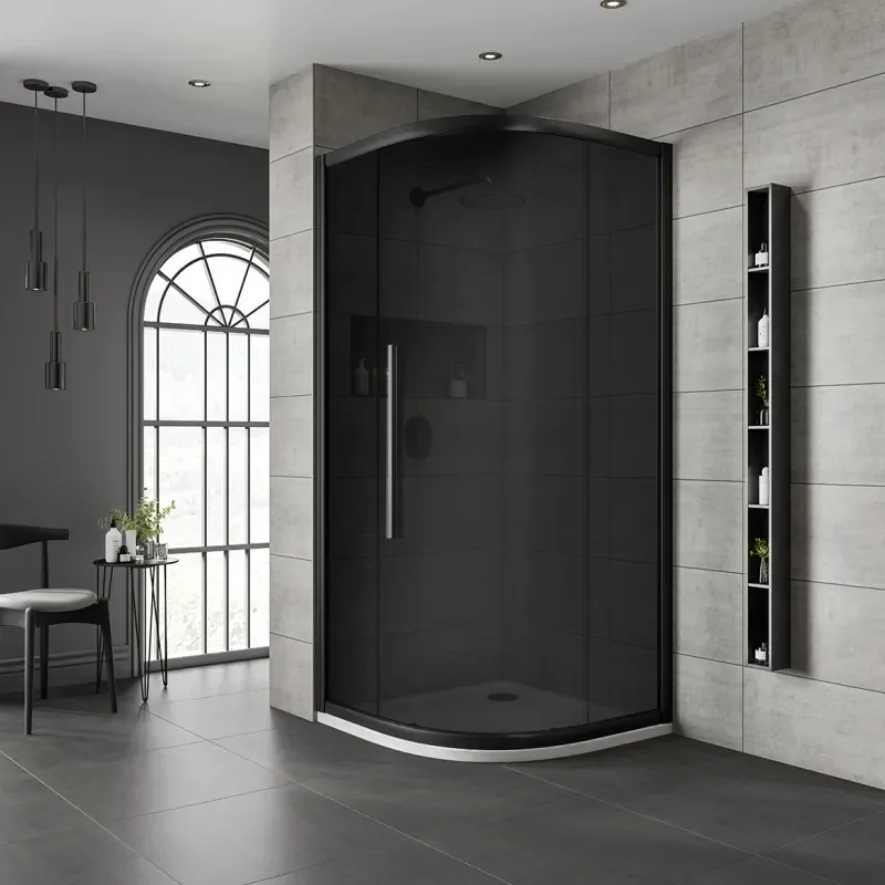 Product image for Jaquar Shower Enclosure One Door Quadrant Black Frame Dark Glass 900mm