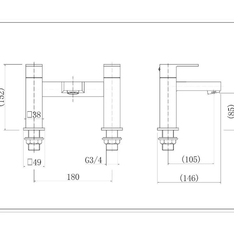 Extra Product Image For Slade Bath Filler Mixer Tap Chrome Drawing 1