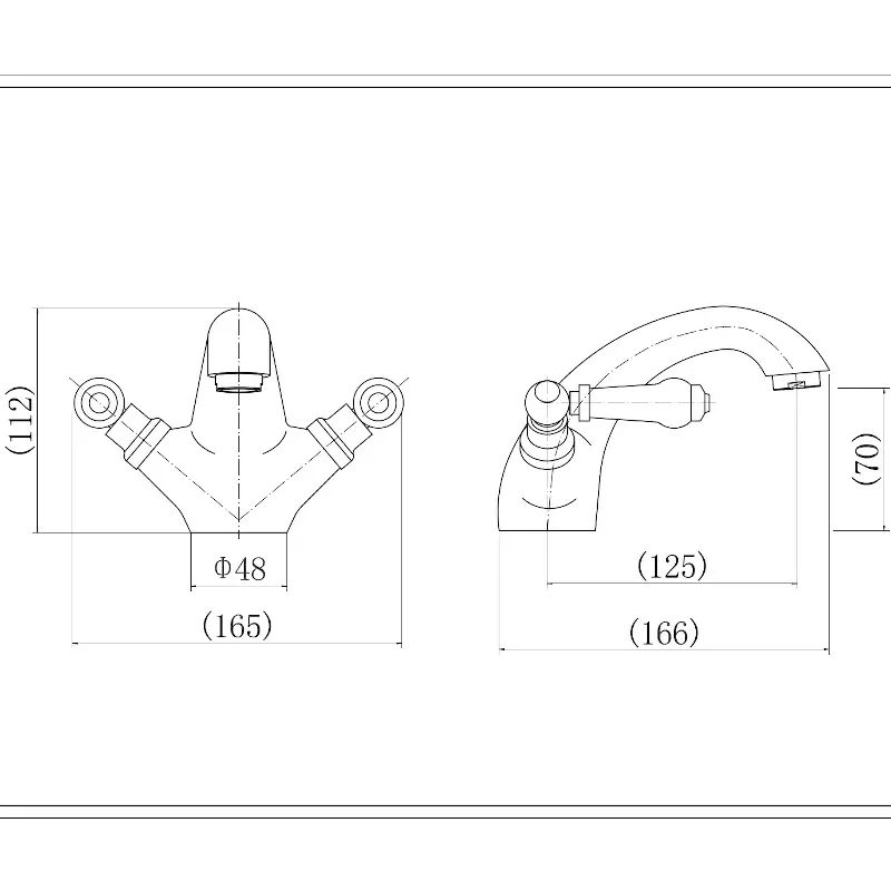 Technical line drawing showing dimensions of Clarice Traditional Monobloc Mixer Sink Tap with Lever Handle