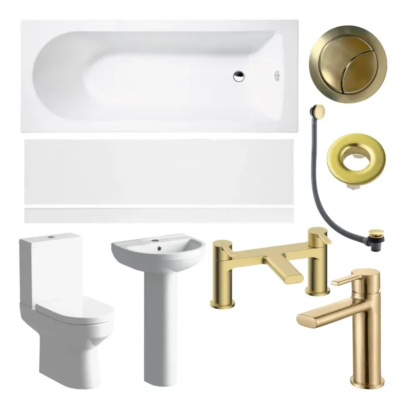 Lifestyle Product Image for Laurus Complete Suite with Brushed Brass Fixtures showing individual items