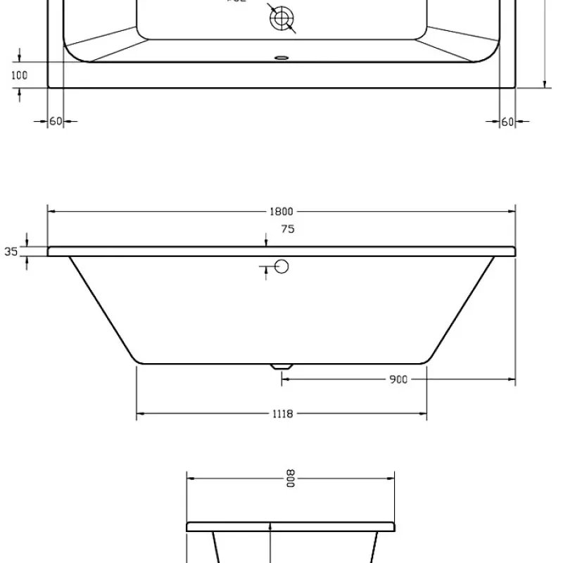 Extra Product Image For 1800 X 800 Whirlpool Bath Double Ended 1