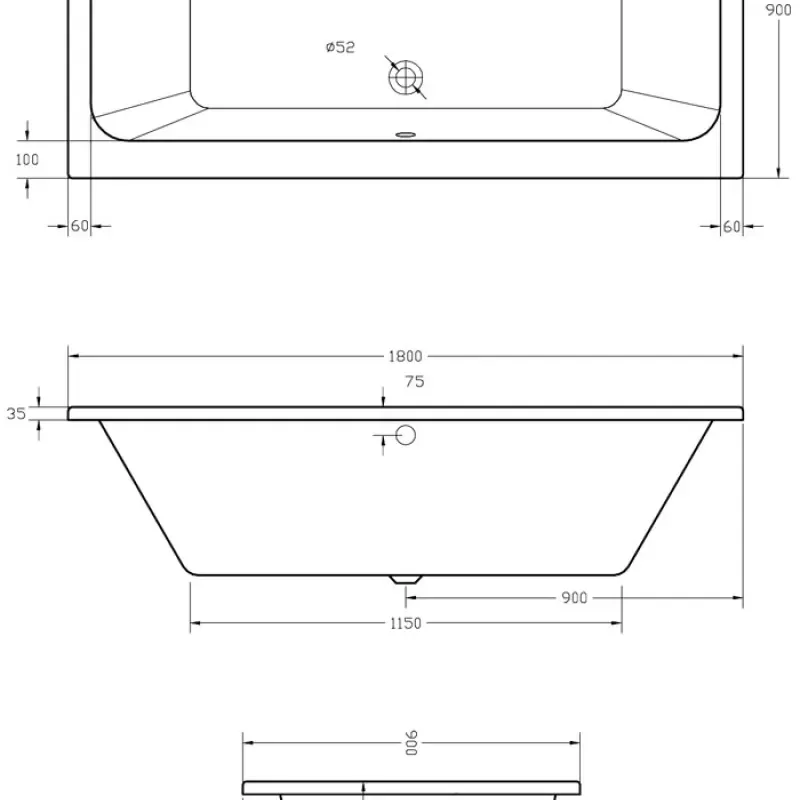 Extra Product Image For 1800 X 900 Whirlpool Bath Double Ended 1