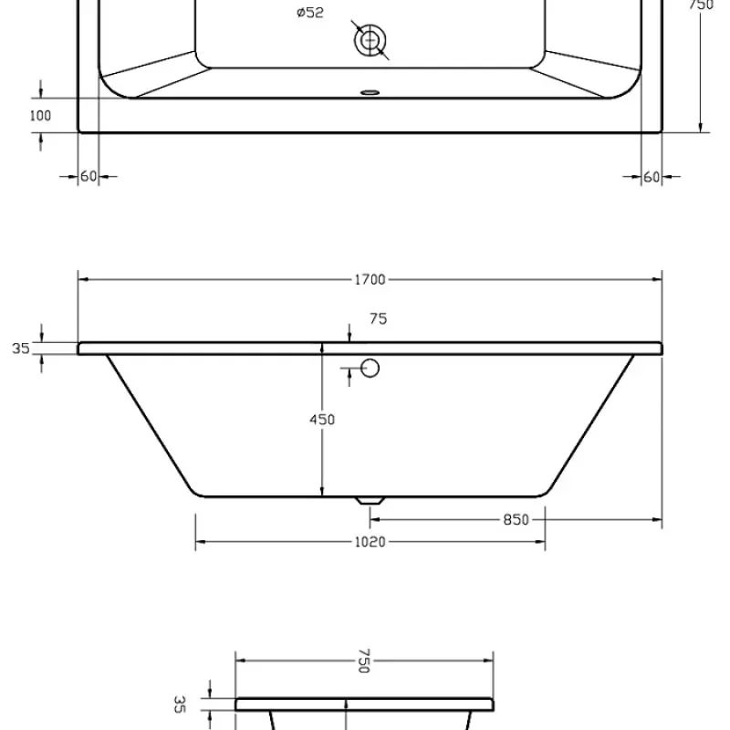 Extra Product Image For 1700 X 750 Whirlpool Bath Double Ended 1