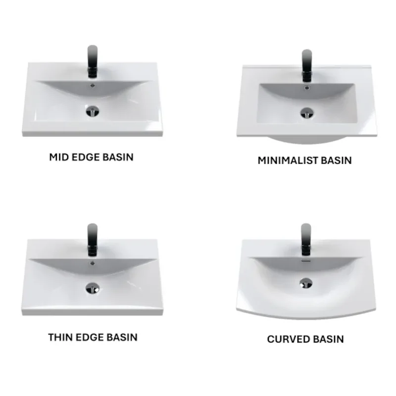 Diagram showing four styles of Nuie Basin for Vanity Units