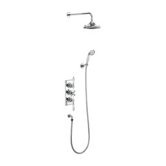Trent Thermostatic Two Outlet Concealed Shower Valve , Fixed Shower Arm, Handset & Holder with Hose, 6 inch shower head