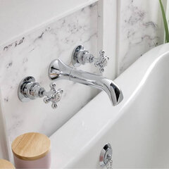 BC Designs victrion chrome crosshead three hole wall bath filler tap with spout