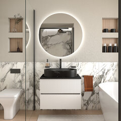 jasmine 700 white wall vanity unit with black sink