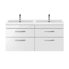 nuie athena gloss white 1200 wall hung vanity unit with double basin and four drawers