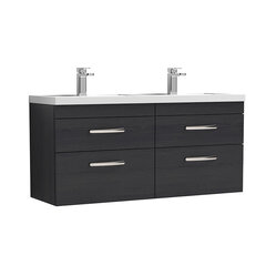 nuie athena black 1200 wall hung vanity unit with double basin and four drawers