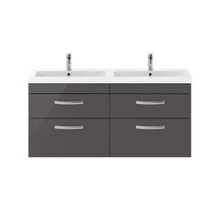 nuie athena gloss grey 1200 wall hung vanity unit with double basin