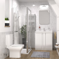 chester shower suite with 800 white floorstanding vanity and toilet