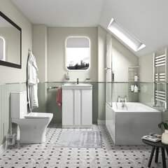 chester bath suite: 600 white floorstanding vanity unit with close coupled toilet