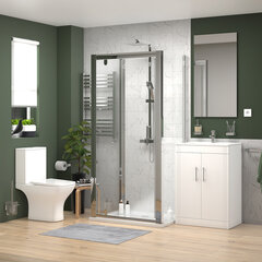 celeste shower suite: 600 white vanity unit and close coupled toilet