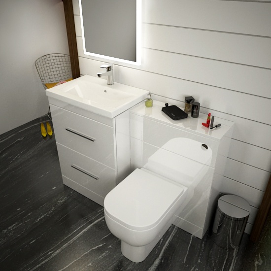 Patello White Combi Vanity Toilet And Shower Sliding Door Enclosure Suite