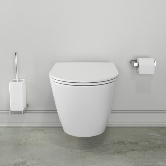 Patello Rimless Wall Hung WC with Ultra Thin Soft Close Quick Release Seat