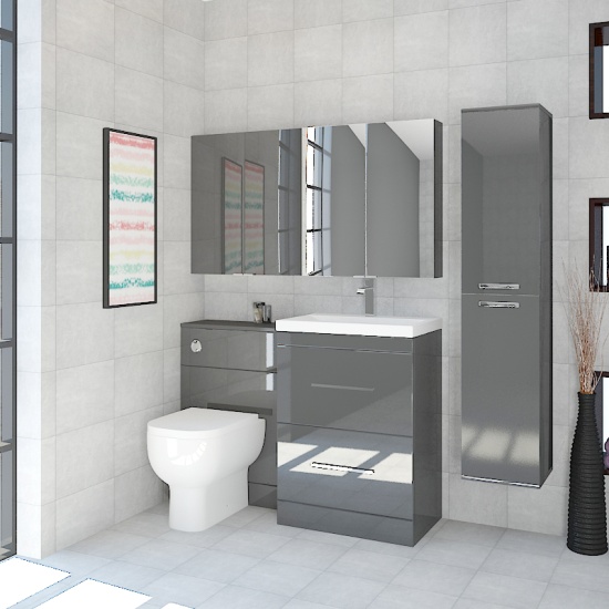 Patello Bathrooom Furniture Suite with Mirror cabinet and Wall storage