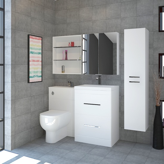 Patello Bathrooom Furniture Suite with Mirror cabinet and shelf Storage