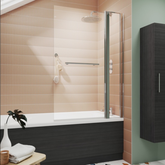 Square Bath Screen with Fixed Panel & Rail