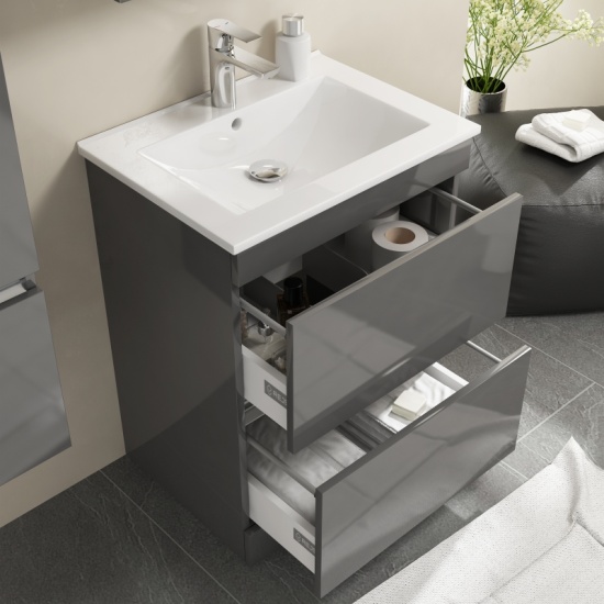 Pemberton 600mm Freestanding Handless Vanity Unit Grey and Basin