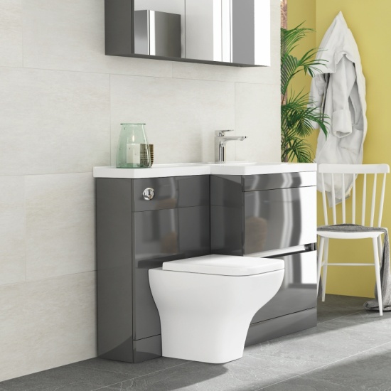 Pemberton Grey 1100 Space Saving Ensuite Sink and Toilet Cabinet