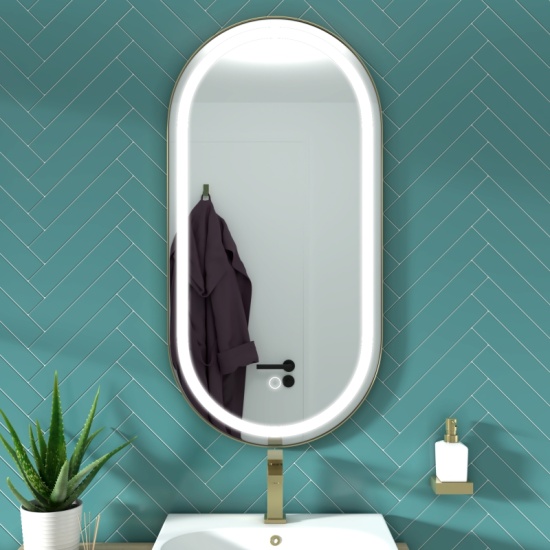 Product image for BC Oval LED Mirror with Gold Frame 1000 x 500mm