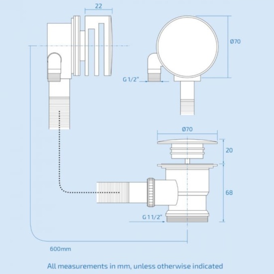 Round Bath Overflow Filler with Click Waste